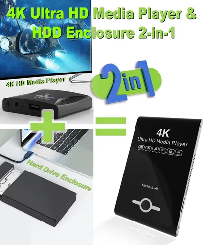 Miniatura 4 de Reproductor de Medios 4K Ultra HD y Caja de HDD 2 en 1 - Reproduce Videos H.265/HEVC H.264/AVC MP4 MKV MP3 Música JPG Fotos, HDMI 4K 60fps, Negro