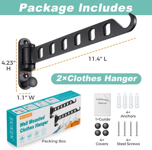 Miniatura 6 de Estante de secado de ropa – Percha de ropa para montar en la pared con brazo oscilante, colgador de ropa de 6 agujeros y barra giratoria