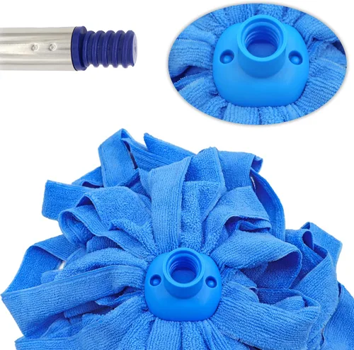 Miniatura 6 de Trapeador de acero inoxidable con dos cabezales de microfibra azul (1 poste y 2 cabezas)