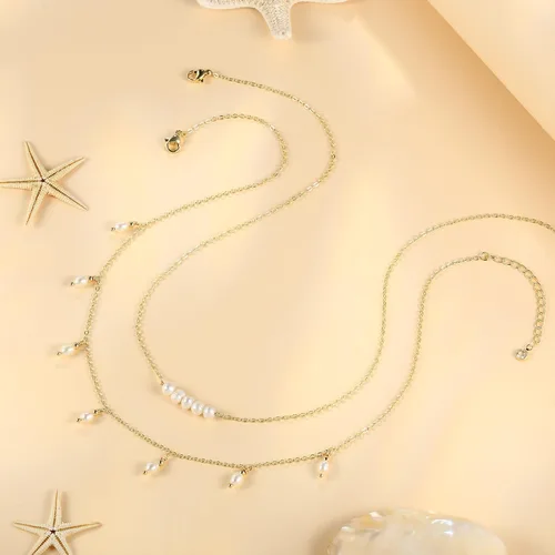 Miniatura 6 de Ieftop Collares de perlas para mujer, chapado en oro de 14 quilates, hecho a mano, delicado collar de cadena de perlas de agua dulce, collar