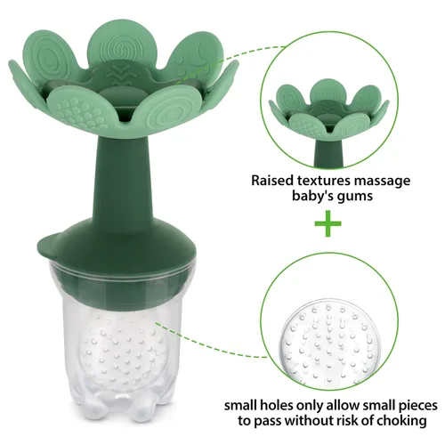 Miniatura 2 de Haakaa Flower Baby - Alimentador de alimentos de frutas frescas con mini bandeja para congelador, molde de paletas de leche materna para alivio