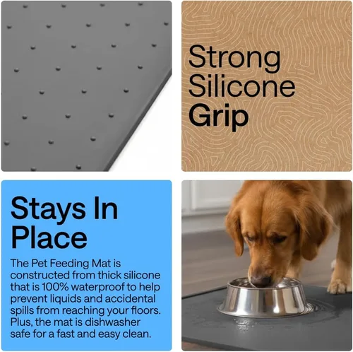 Miniatura 3 de Gorilla Grip - Tapete de 100% silicona impermeable con borde elevado, sin BPA, para alimentación de mascotas, contiene derrames, protege el piso