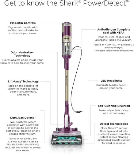 Miniatura 10 de Shark PowerDetect Aspiradora con cable para alfombras y suelos duros, aspiradora de mano ligera para pelo de mascotas con DuoClean Cepillo