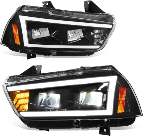 Auto Dynasty Conjunto de faros delanteros LED DRL completos con señal de giro LED ámbar compatible con Dodge Charger 2011-2014, lado del conductor y
