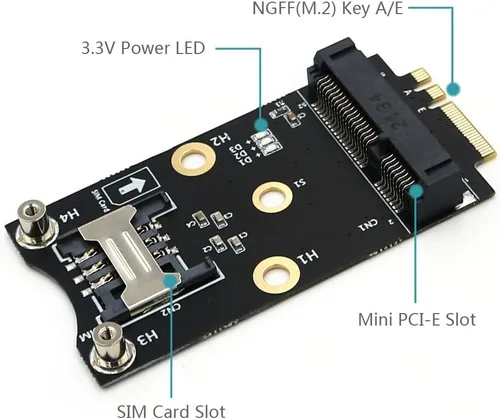 Miniatura 3 de HLT Mini PCI-E a M.2 (NGFF) Llave A/E Adaptador con ranura para tarjeta SIM
