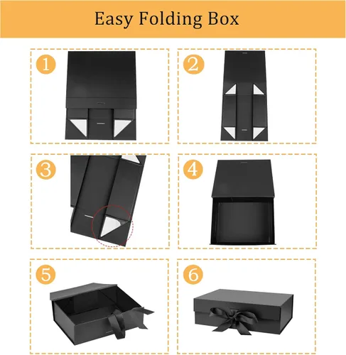 Miniatura 3 de DaiUni 10.5"X7.5"X3.1" Black Magnetic Gift Box with Lid and Ribbon for Presents Naranja