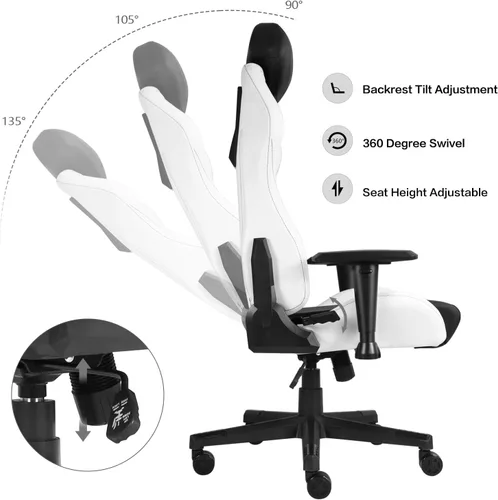 Miniatura 5 de Modern-Depo Sillas ergonómicas para juegos para adultos con espuma viscoelástica de alta densidad Silla de oficina cómoda giratoria, silla