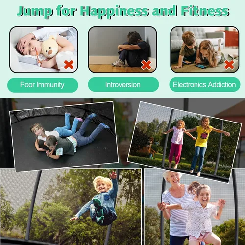 Miniatura 9 de Giantex Trampolín para niños, cama elástica grande para exteriores aprobada por ASTM con red, escalera, marco de acero galvanizado a prueba de Negro