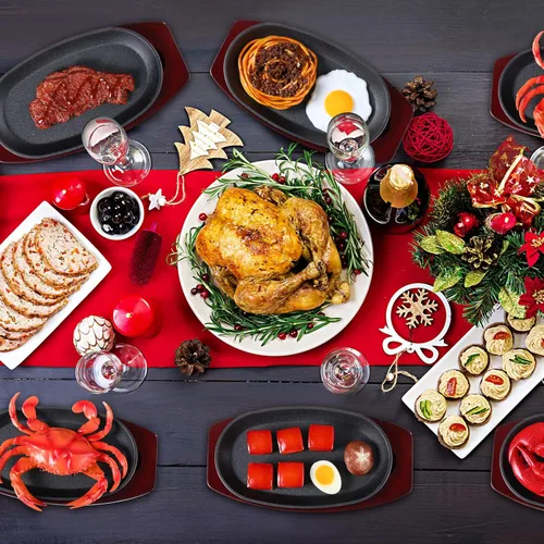Miniatura 7 de Mifoci Juego de 12 sartenes ovaladas de hierro fundido para fajita, plato pequeño para carne chisporroteante con base de madera y mango, sartén