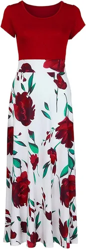 Miniatura 2 de ZEFOTIM Maxi Dress for Women,Summer Fashion Floral Print Bodycon Dress Casual Short Sleeve Crewneck Party Beach Dress