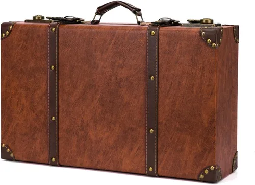 feilario Maleta de almacenamiento de piel vintage, pequeña, portátil, decorativa, maleta, accesorios de película, 2 opciones de tamaño, marrón