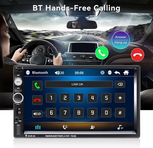 Miniatura 2 de CAMECHO Estéreo de automóvil de 7" con doble DIN, audio Bluetooth, reproductor MP5, USB, FM, radio multimedia+ cámara de respaldo mini de 4 LED