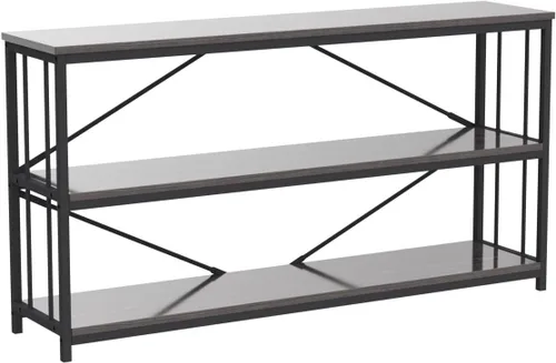 Miniatura 4 de LVB Mesa consola industrial, mesa de sofá de metal y madera, mesa de entrada rústica con almacenamiento, moderno estante de 3 niveles mesa larga
