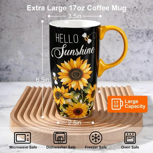 Miniatura 9 de Taza de viaje de cerámica de girasol de Topadorn con tapa y caja de regalo a juego, taza de café latte, 17oz. Hola, sol