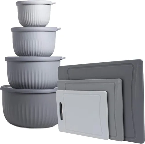Miniatura 11 de COOK WITH COLOR Kitchen Essentials - Juego de tazones para mezclar con tapas y 3 tablas de cortar gruesas en blanco y negro