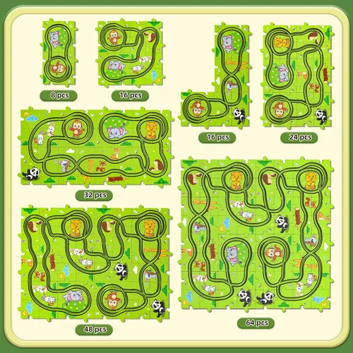 Miniatura 7 de JUKUDAHU Juego de 64 Piezas de Pista de Carreras de Rompecabezas para Niños de 3 4 5 6 Años - Juguetes de Pistas de Rompecabezas para Niños de 3-5