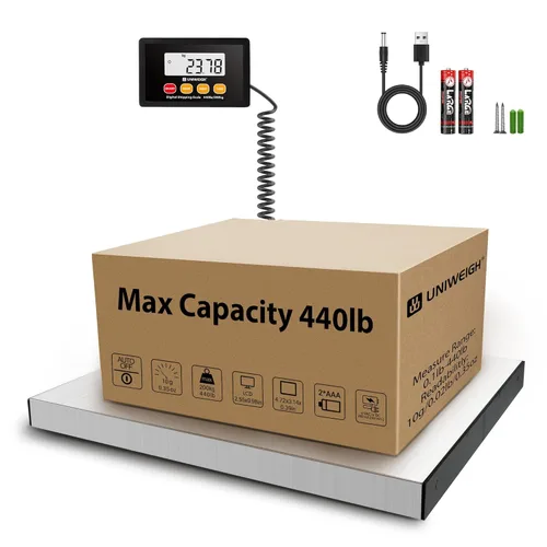 UNIWEIGH Báscula Postal Digital, Báscula de Envío con Precisión de 440 libras x 10g, Plataformas de Acero Inoxidable, Báscula Resistente con