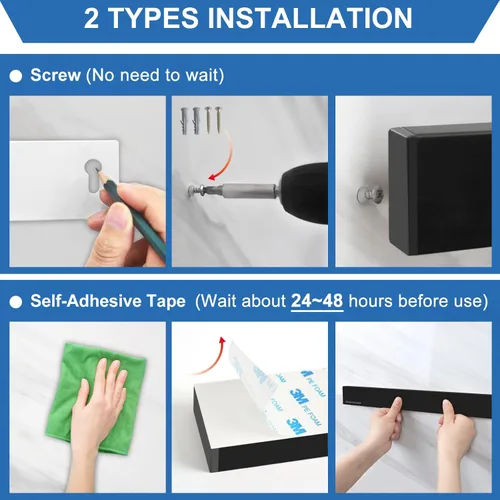 Miniatura 4 de Soporte magnético para cuchillos para pared, tira magnética negra de 10 pulgadas sin taladrar con 2 ganchos, soporte magnético para cuchillos
