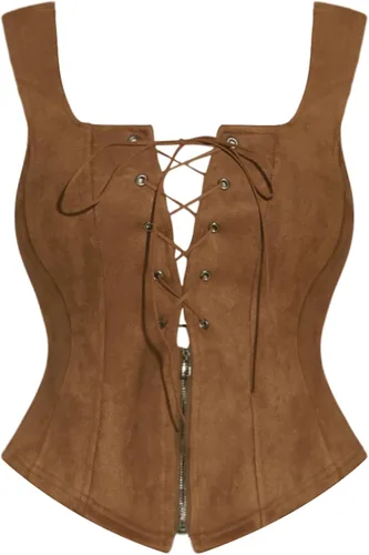 Allegra K Corsé renacentista para mujer, de ante sintético, vintage, sin mangas, con cordones, chaleco
