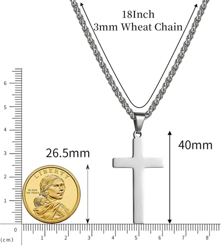 Miniatura 3 de RS Collar de cruz para hombres, niños y mujeres, de 16 a 24 pulgadas, cadena colgante de cruz de acero inoxidable, regalo religioso, Acero