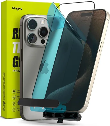 Miniatura 10 de Ringke Vidrio de cubierta completa [súper fácil de instalar] compatible con iPhone 15, compatible con fundas, inastillable, dureza 9H, vidrio