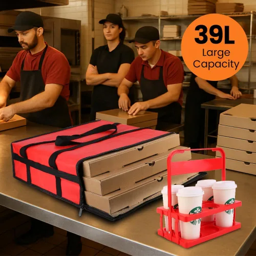 Miniatura 4 de Bodaon - Bolsa aislada para pizza para entrega y portabebidas portátil de plástico, 20"x 20"x 6", enfriador Doordash/calor para alimentos calientes