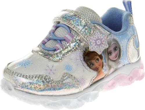 Disney Zapatillas de deporte Frozen para niñas, sin cordones, con luz, para correr (bebéniña pequeña), Púrpura tornasol