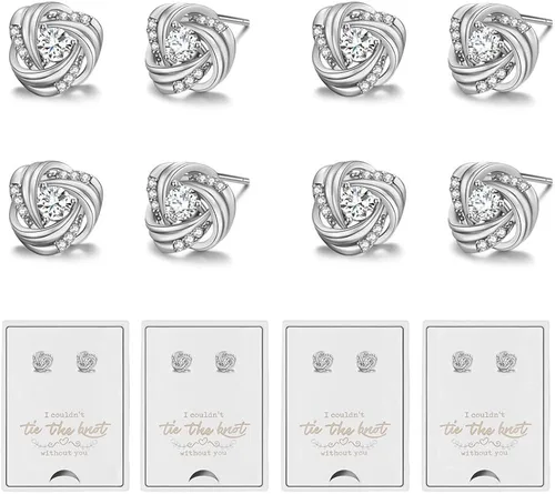 Juego de 64 aretes tipo dormilona con nudo de oro rosa, aretes de dama de honor para mujer con texto en inglés "I Couldn't Tie a Knot Without You",