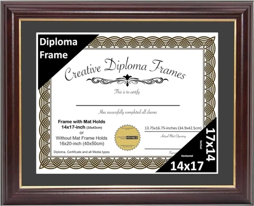 Miniatura 17 de Creative Picture Frames Marco para Diploma de Caoba con Borde Dorado de 12x16 pulgadas con Vidrio y Paspartú Negro y Colgadores de Pared Instalados