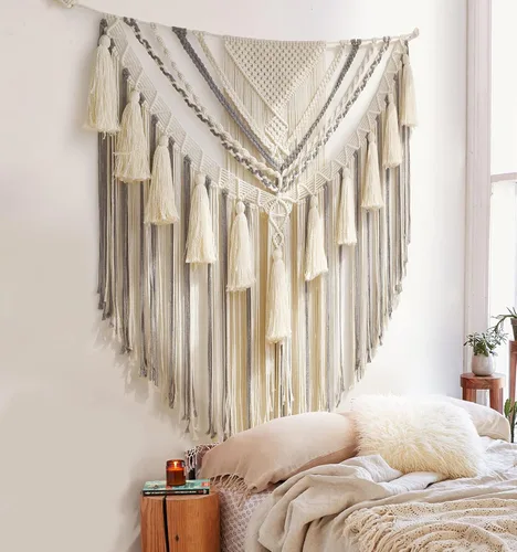 Miniatura 11 de Jakalin Decoración grande de macramé para colgar en la pared, paneles bohemios, hechos a mano, arte de pared para sala de estar, dormitorio