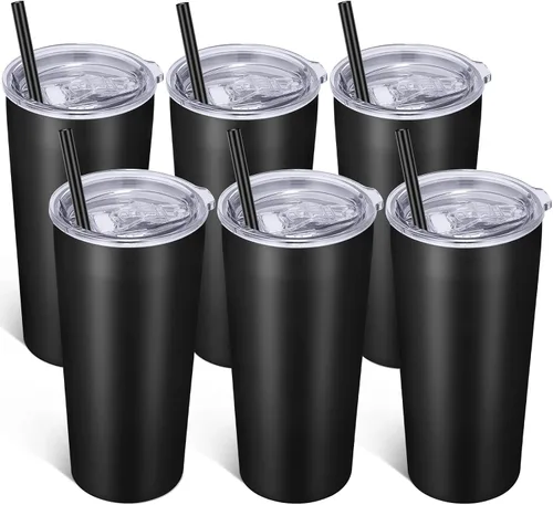 Miniatura 23 de VEGOND Vaso de 20oz a granel con tapa y pajita, vaso aislado al vacío de acero inoxidable de doble pared para café, viaje, paquete de 1 unidad, Rojo