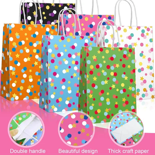 Miniatura 3 de Patelai 30 bolsas temáticas de lunares con papel de seda y asas, coloridas bolsas de papel kraft para regalos de fiesta de cumpleaños, boda, baby