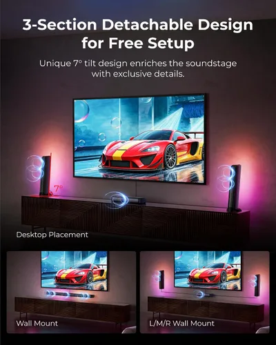 Miniatura 8 de ULTIMEA Barra de sonido envolvente virtual de 7.1 canales, barra de sonido para Smart TV con 2 altavoces envolventes, sistema de sonido envolvente