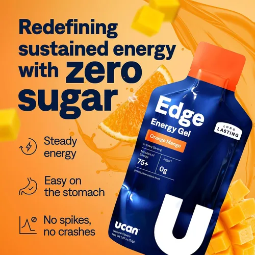 Miniatura 2 de Disparos de gel energético UCAN Edge, sabor a mango naranja (12 paquetes de 2 onzas) para correr, entrenamiento, ejercicios, fitness, ciclismo