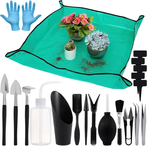 Miniatura 8 de Juego de 20 herramientas de jardinería pequeñas, regalos para mujeres principiantes, juego de herramientas de mano de jardín para trasplante de Azul