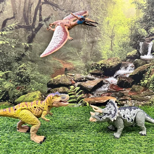 EKU Juguetes de Dinosaurio con Alas que Baten Pterodactylo Quetzalcoatlus, Acción de Morder T Rex Tyrannosaurus, Cabeza que se Mueve y Ataca
