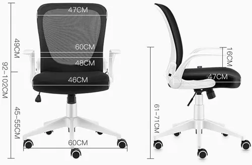 Silla de oficina de malla con respaldo medio, ergonómica, giratoria, de malla negra, brazos abatibles con soporte lumbar, altura ajustable