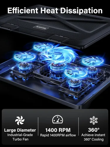 Miniatura 2 de Kootek Almohadilla de enfriamiento para computadora portátil de 12 pulgadas -17 pulgadas - Almohadilla para enfriamiento de 5 ventiladores Azul