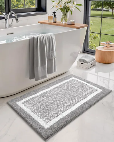 Miniatura 4 de Color&Geometry - Tapete, alfombra para baño Gris Blanco