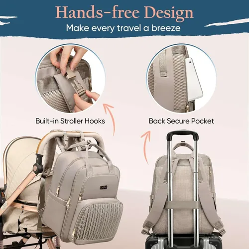Miniatura 7 de Mochila para pañales Qualyphant - Bolsa de pañales extra grande para dos niños gemelos (expandible 30-38L) - Mochila de viaje para bebé con marrón