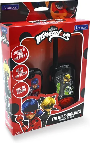 Miniatura 2 de Lexibook, Miraculous, Walkie Talkies, 656.2 ft, Set de comunicación para niños, 2 canales de comunicación, clip para cinturón, negro/rojo, TW12MI
