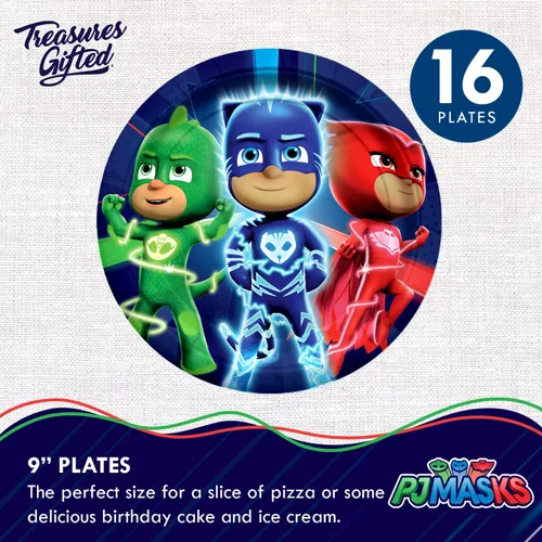 Miniatura 2 de Treasures Gifted Suministros para fiesta de cumpleaños con licencia oficial de PJ Masks - Sirve a 16 invitados - Juego clásico de vajilla PJ Masks