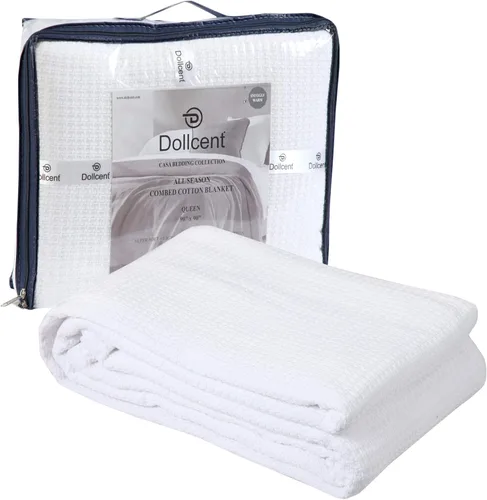 Miniatura 7 de DOLLCENT Manta 100% Algodón Tamaño Twin para Cama, Mantas Ligeras Peinadas Suaves Premium, Manta de Cama de Tiro Lavada Transpirable Acogedora, Azul