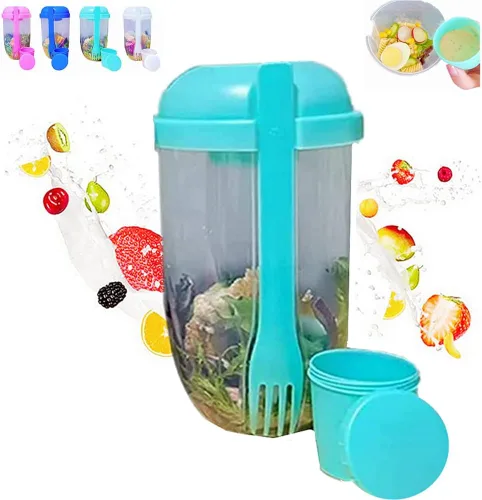 Miniatura 7 de Fresh Salad to Go - Juego de recipientes para ensalada con tenedor y soporte para aderezo de ensalada, recipiente de ensalada saludable, desayuno
