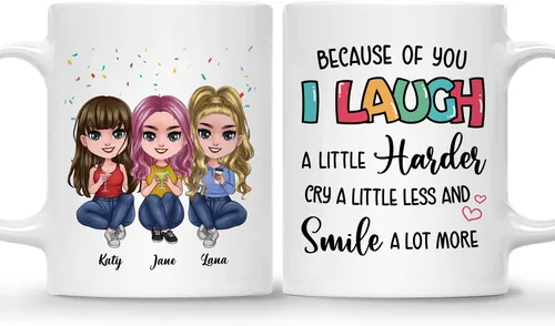 Miniatura 10 de Gossby Taza de café personalizada de la amistad, regalo personalizado Besites para mujeres con diseño de muñeca, nombre, cita – cumpleaños, Navidad