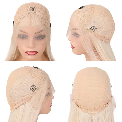 Miniatura 7 de Peluca de encaje frontal rubio ceniza, peluca larga y sedosa de pelo sintético, peluca de encaje sintético resistente al calor, peluca de encaje