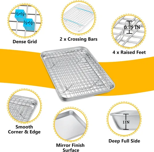Miniatura 3 de P&P CHEF, bandeja para horno tostador de 9 pulgadas con juego de rejilla, bandeja de hornear de acero inoxidable y rejilla de enfriamiento