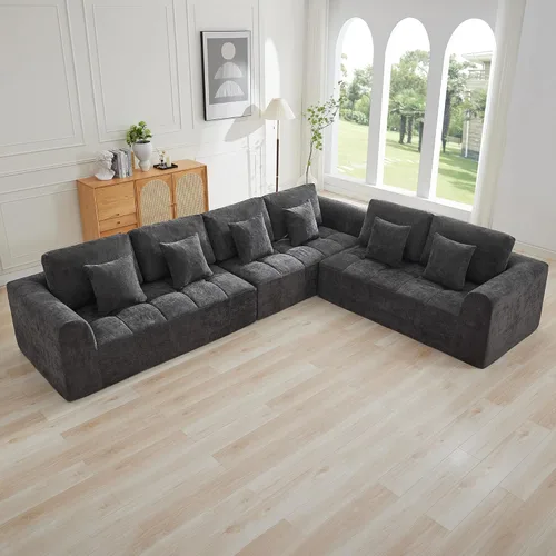 Miniatura 50 de Sofás modulares deshuesados de 140 pulgadas para sala de estar, sofá modular modular de nube comprimida, sofá moderno en forma de U de 9 plazas Gris