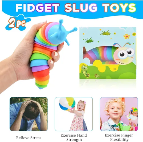 Miniatura 4 de Cevioce Juguete Fidget de Babosa, Juguete Sensorial Fidget de Babosa para Niños y Adultos, 2 Piezas de Lindos Juguetes Sensoriales Articulados en 3D