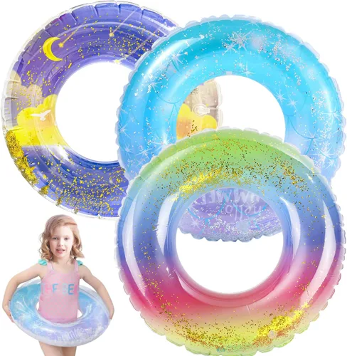 Flotadores de piscina para niños, paquete de 3, anillos de natación inflables para niñas de 4 a 10 años, juguetes de tubos de piscina, flotadores de